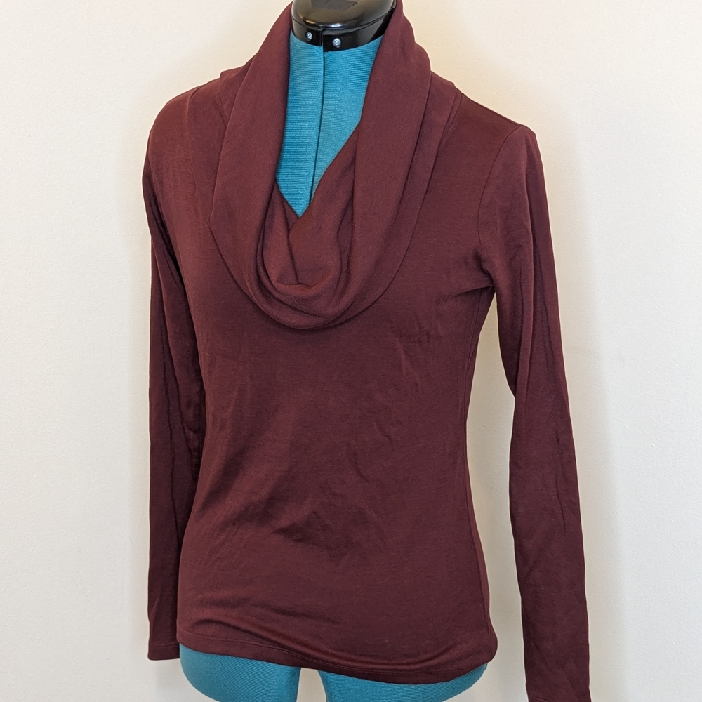 Peruvian Connection Burgundy Long Sleeve Cowl-Neck Top - sz S